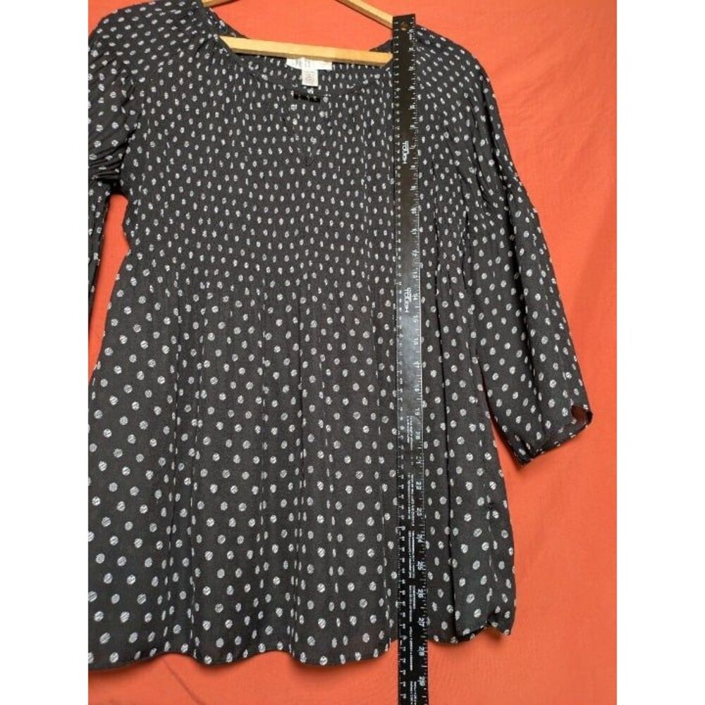 Black White Dot Smocked Babydoll Top Bell Sleeves Petite Medium Whimsigoth - Picture 7 of 9